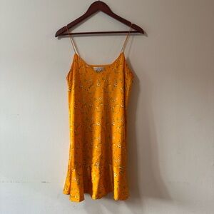 Caroline Constas Tina Silk Slip Mini, Spaghetti Straps, Orange Floral, Small